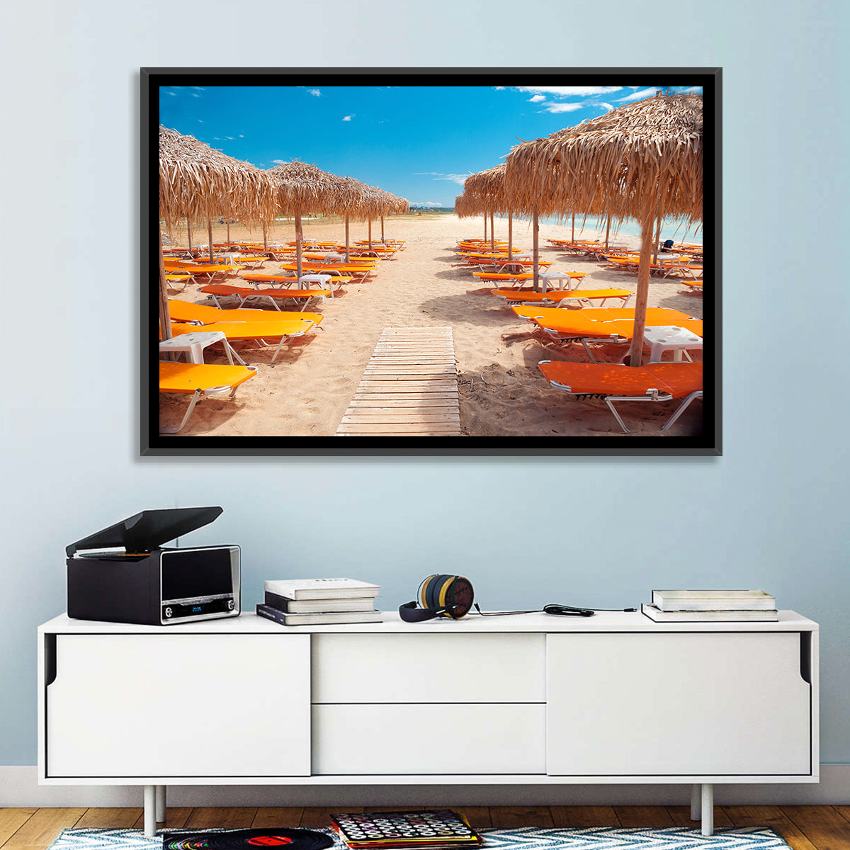 Beach Boardwalk with Orange Loungers Wall Art