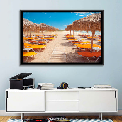Beach Boardwalk with Orange Loungers Wall Art