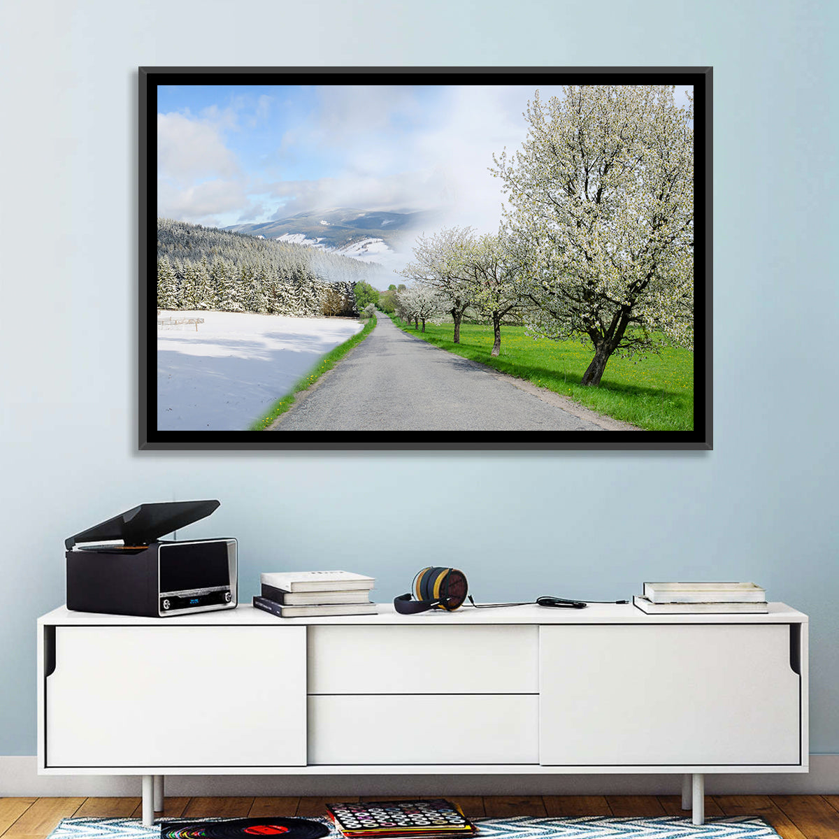Season Change Road to Snowy Mountain Wall Art
