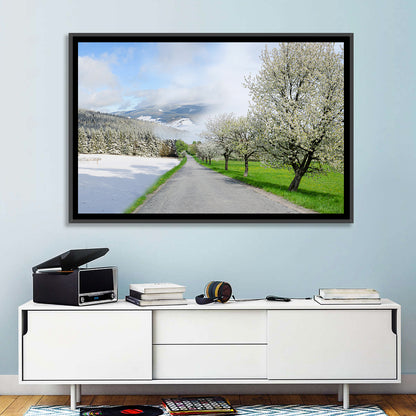 Season Change Road to Snowy Mountain Wall Art