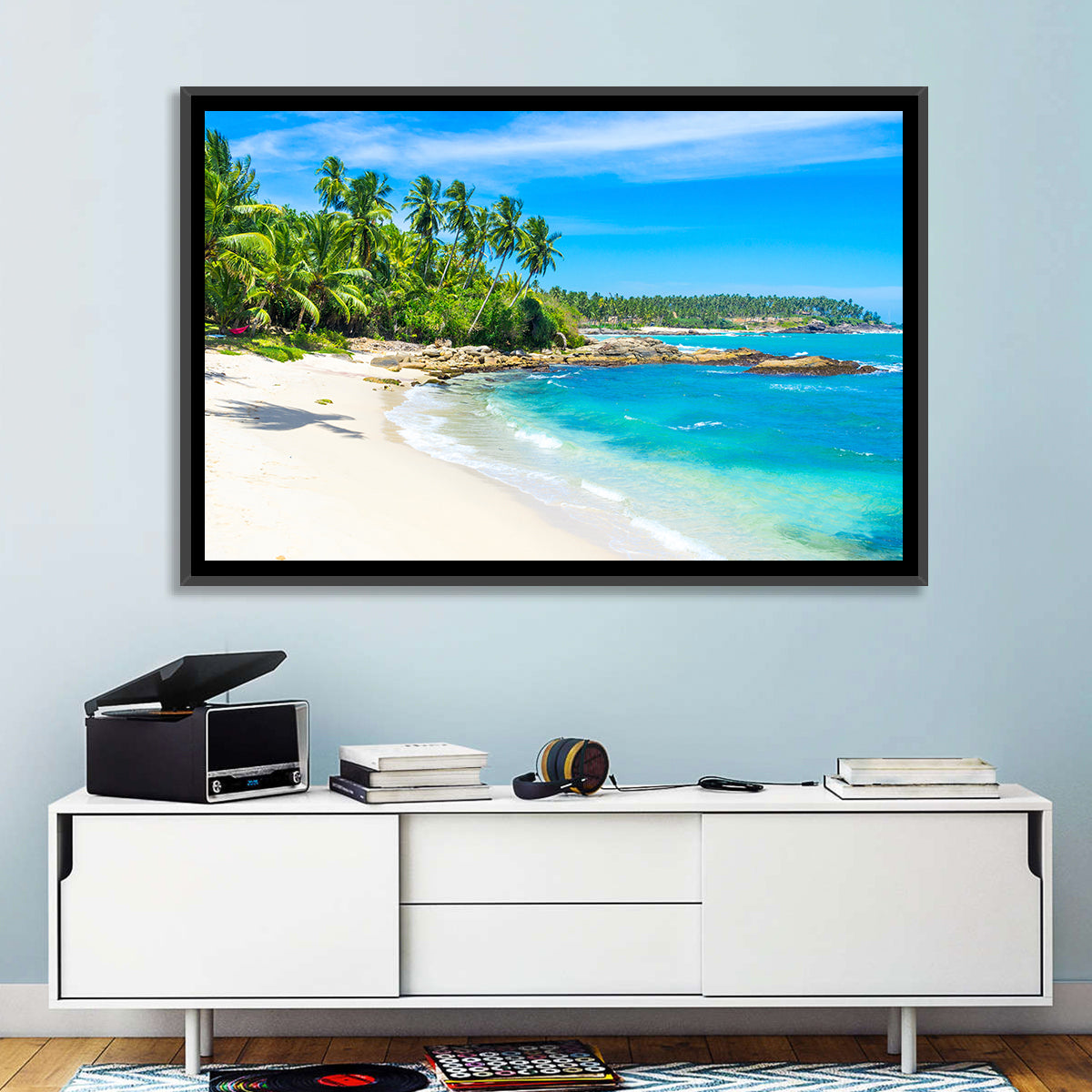 Sri Lanka Tropical Beach Wall Art in a room, landscape