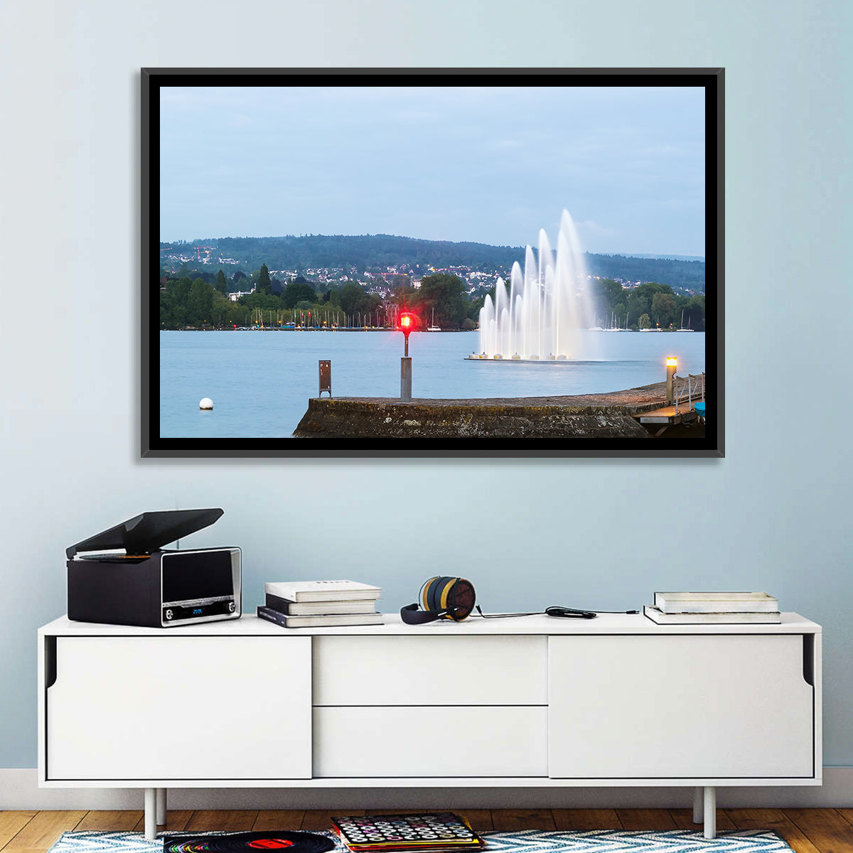 Lake Zurich Fountain at Dusk Wall Art
