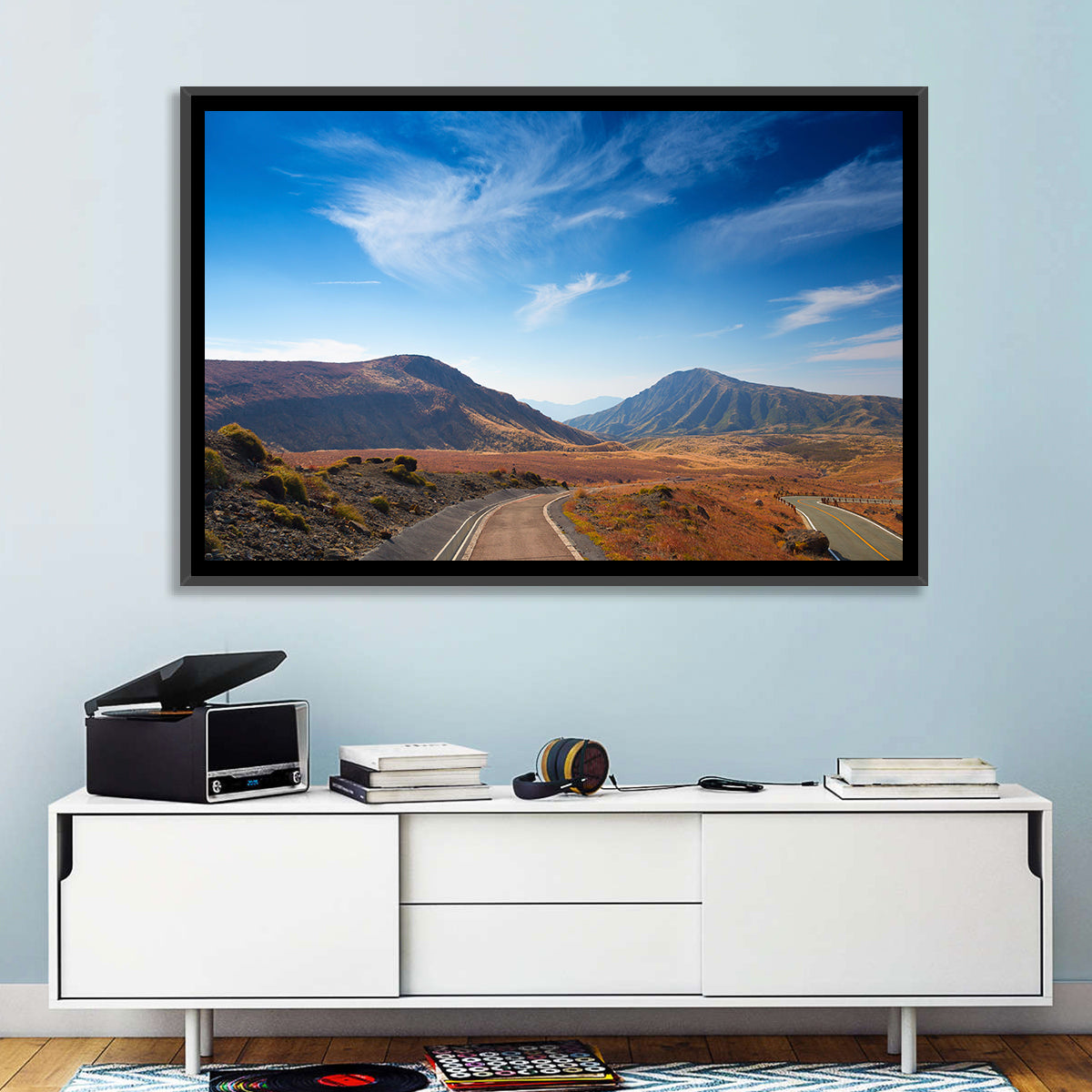 Mount Aso Winding Road Wall Art in a room, landscape
