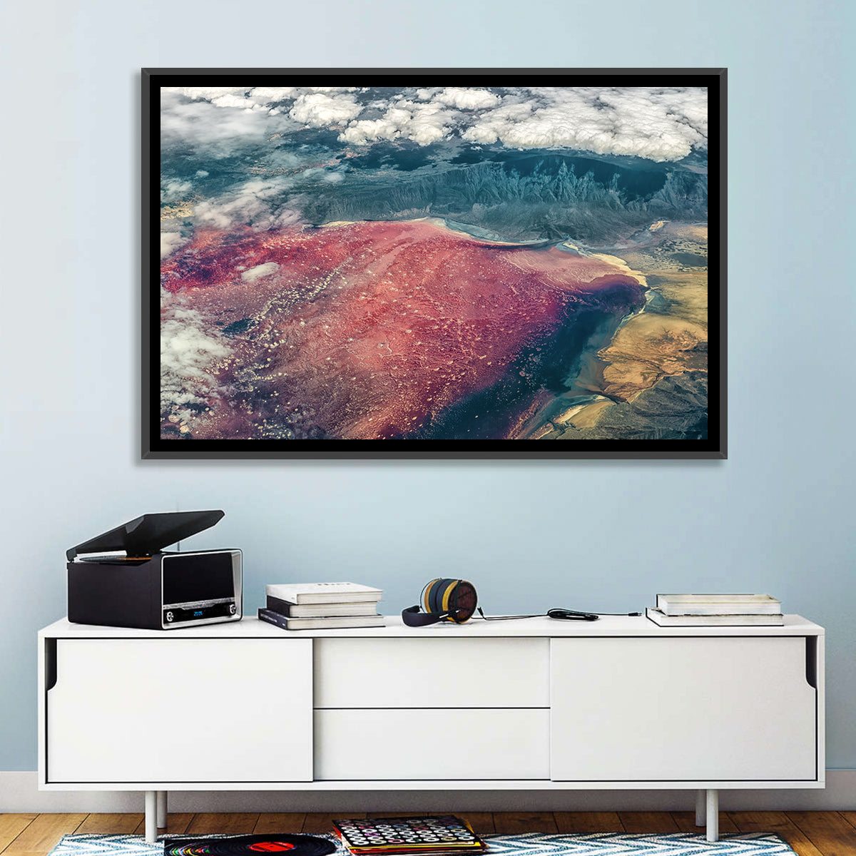 Lake Natron Aerial View Wall Art in a room, landscape