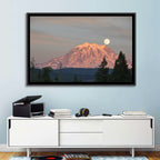Mount Rainier Alpenglow with Full Moon Wall Art