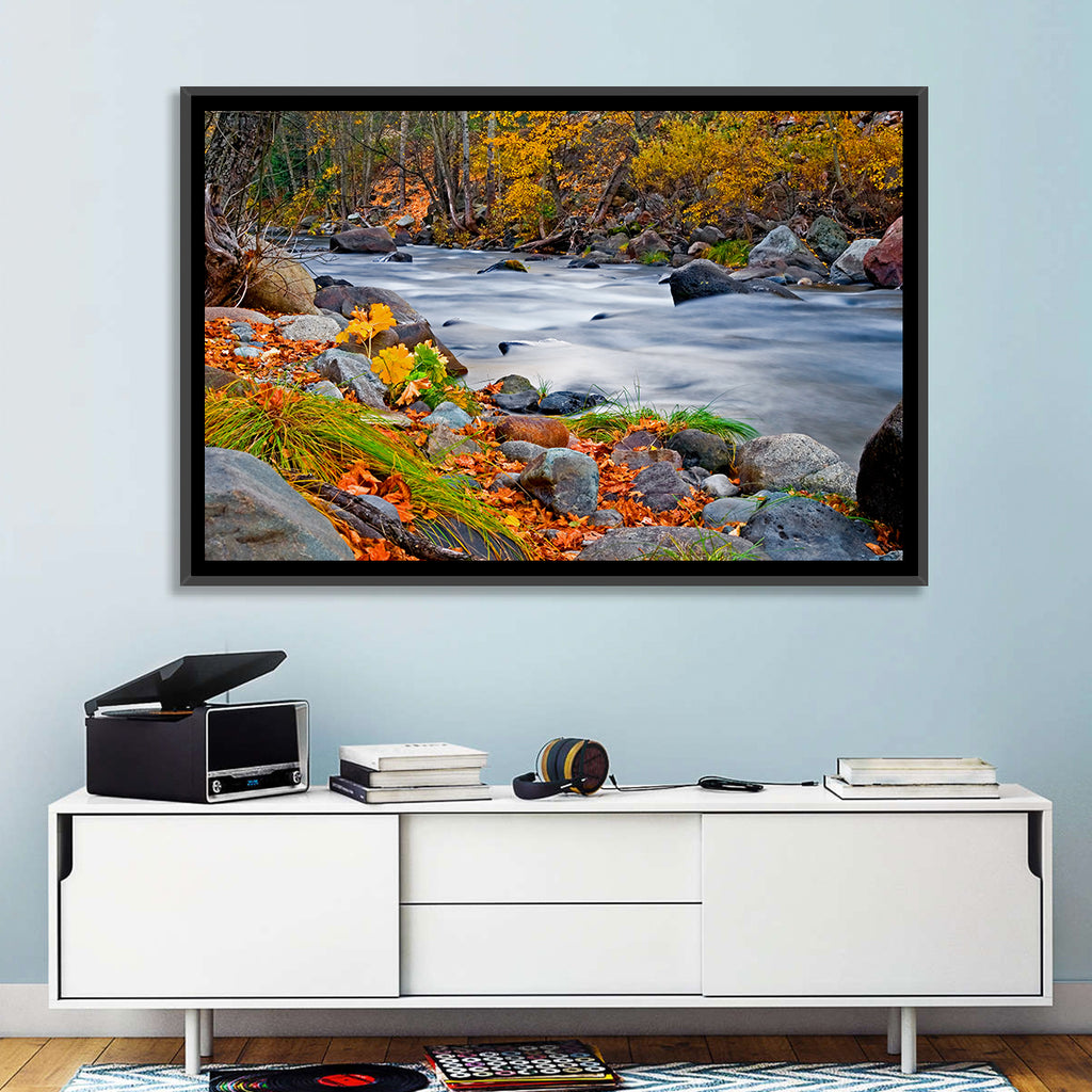 Golden Autumn Forest Creek Wall Art