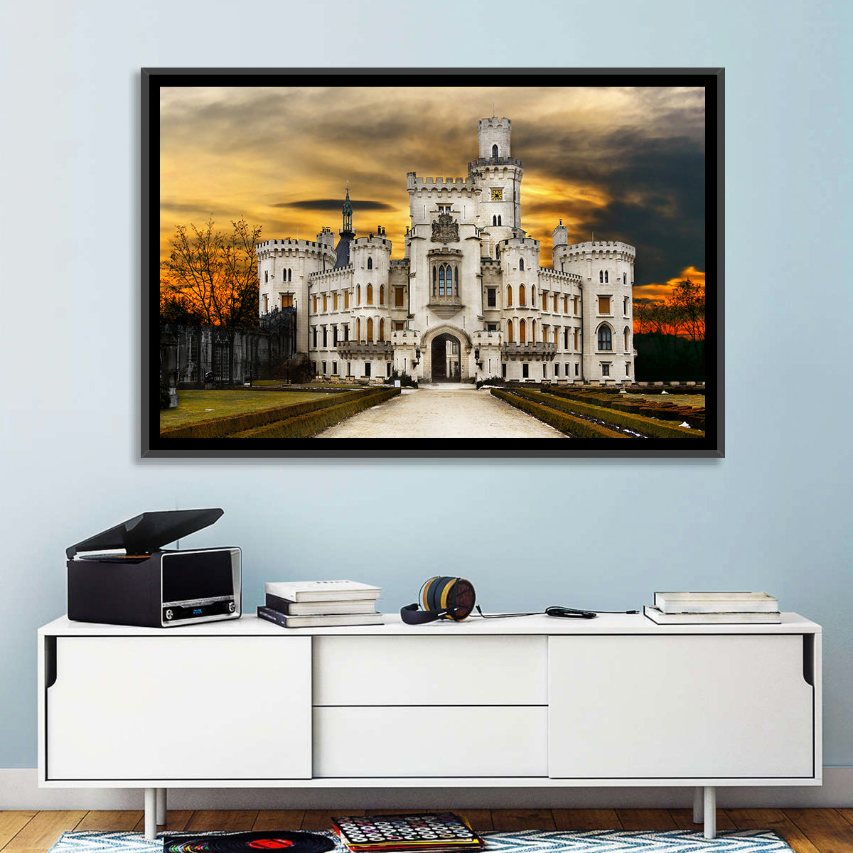 Hluboká Castle at Sunset Wall Art in a room, landscape