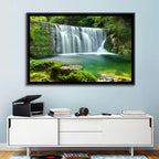 Emerald Forest Waterfall with Mossy Stones Wall Art