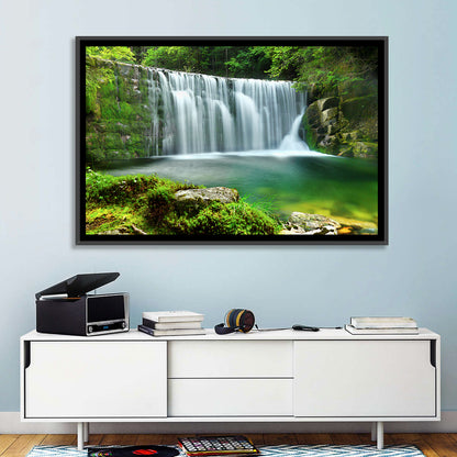 Emerald Forest Waterfall with Mossy Stones Wall Art