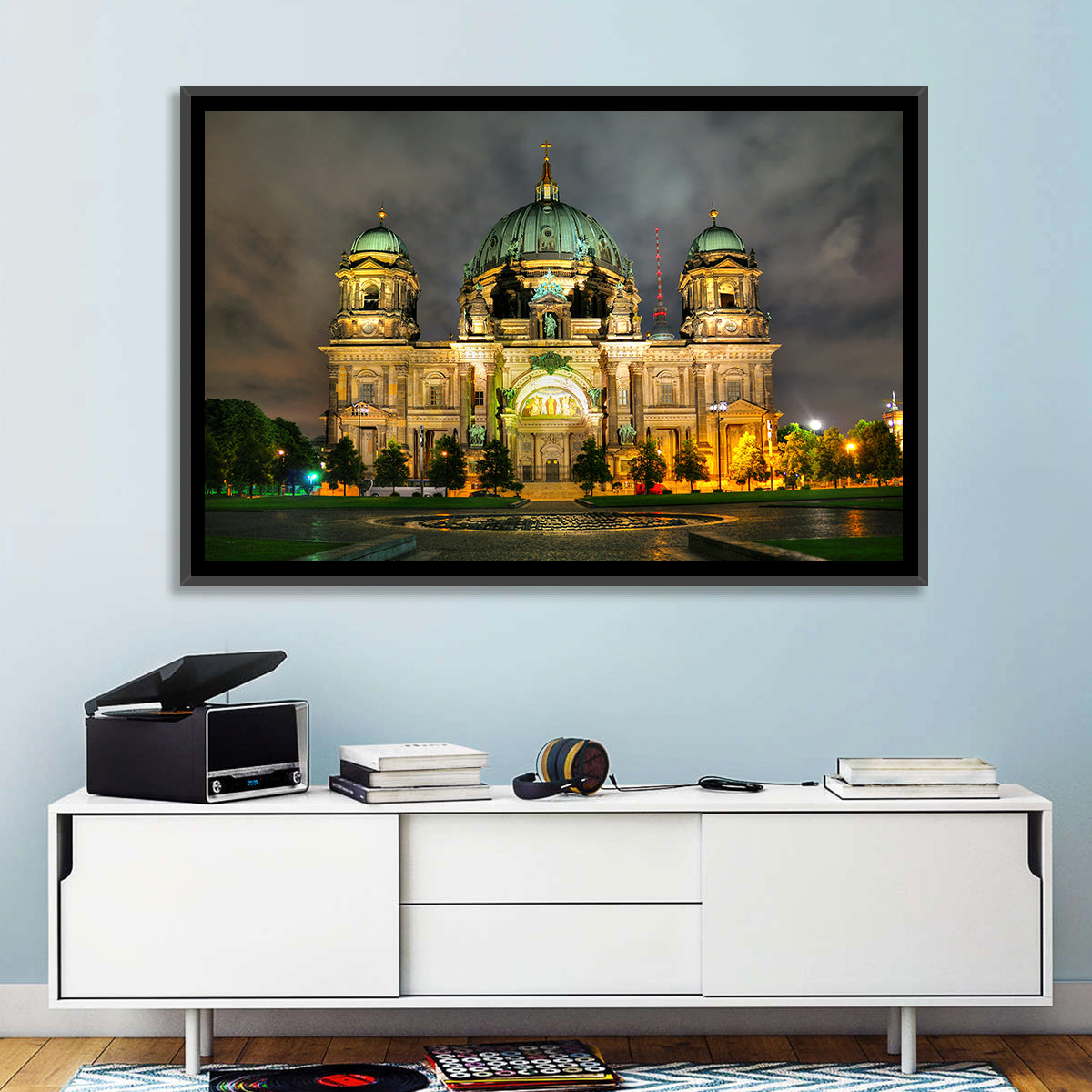Berlin Cathedral Night View Wall Art in a room, landscape