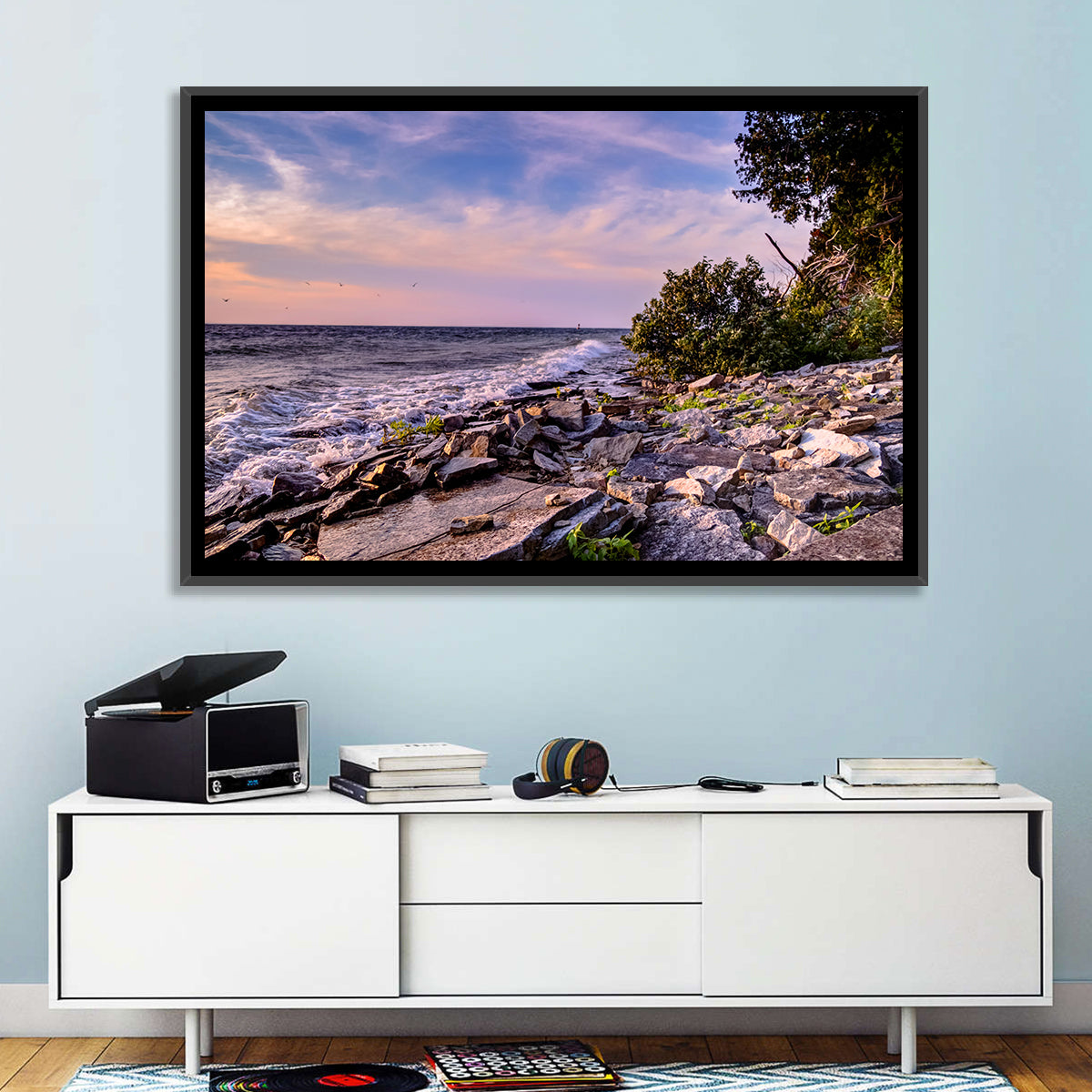 Lake Michigan Rocky Shoreline at Dusk Wall Art