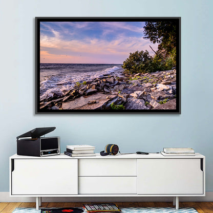 Lake Michigan Rocky Shoreline at Dusk Wall Art