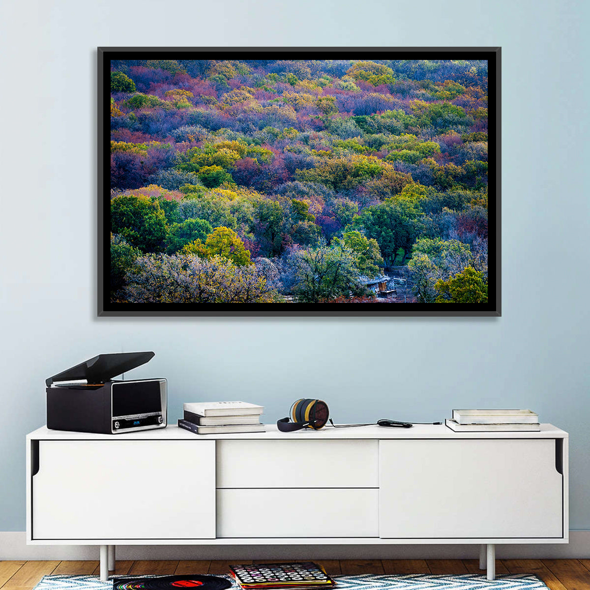 Autumn Canopy Forest with Cabin Roof Wall Art