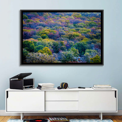 Autumn Canopy Forest with Cabin Roof Wall Art