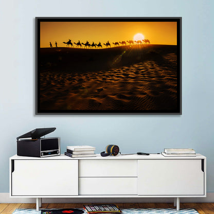 Camel Caravan Silhouette at Golden Sunset Wall Art