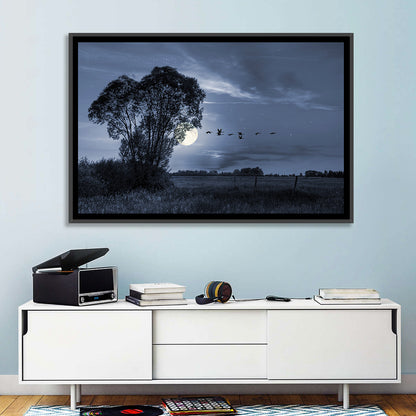 Moonlit Birds Over Quiet Field Wall Art