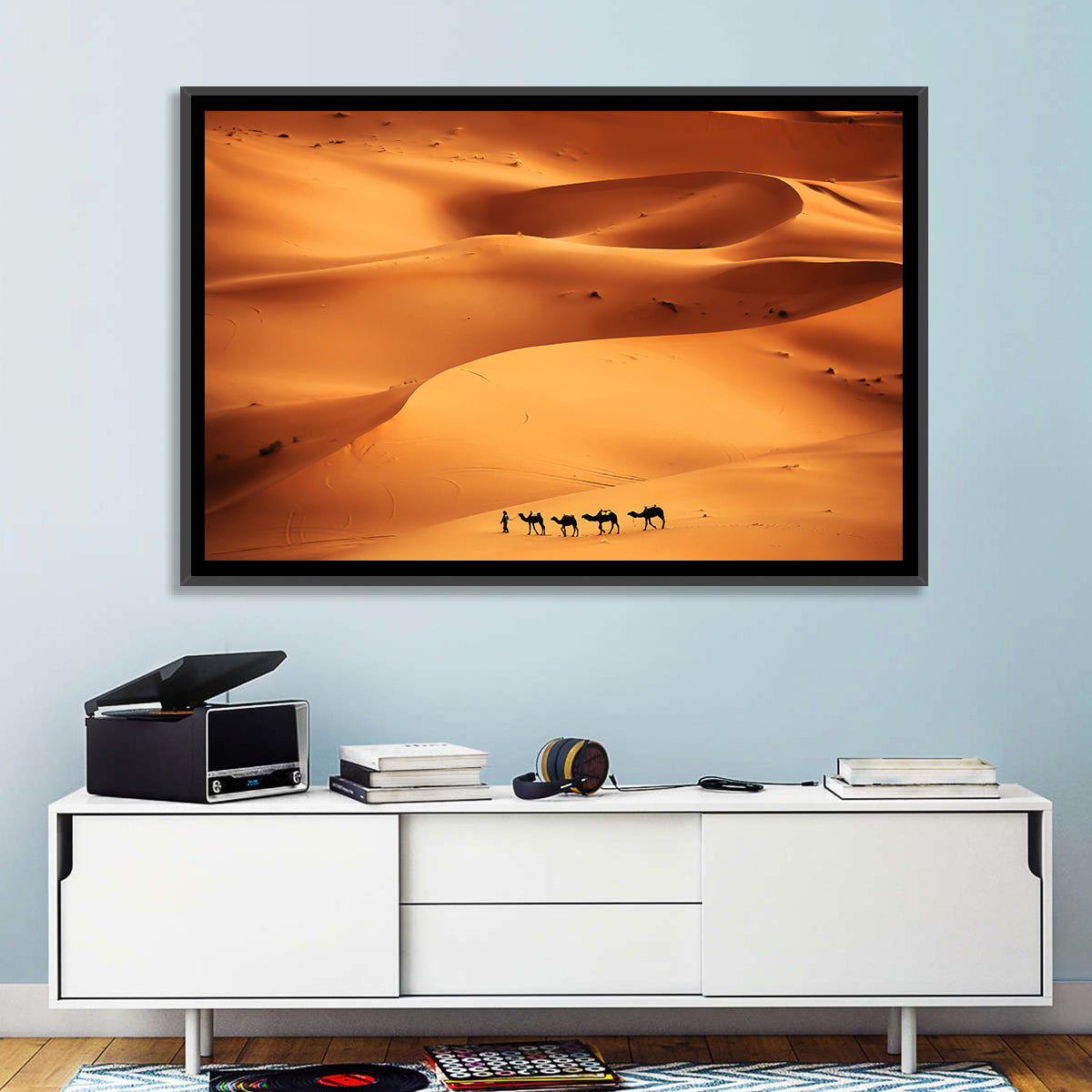 Desert Camel Caravan in Golden Dunes Wall Art