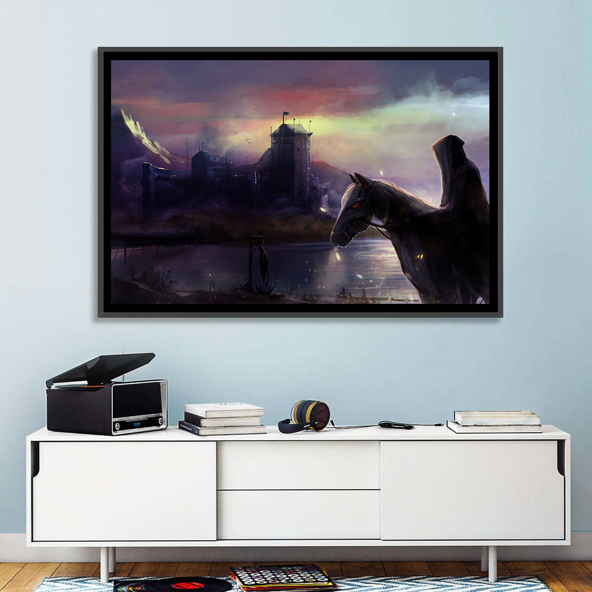 Horseman at Dusk by Misty Castle Wall Art