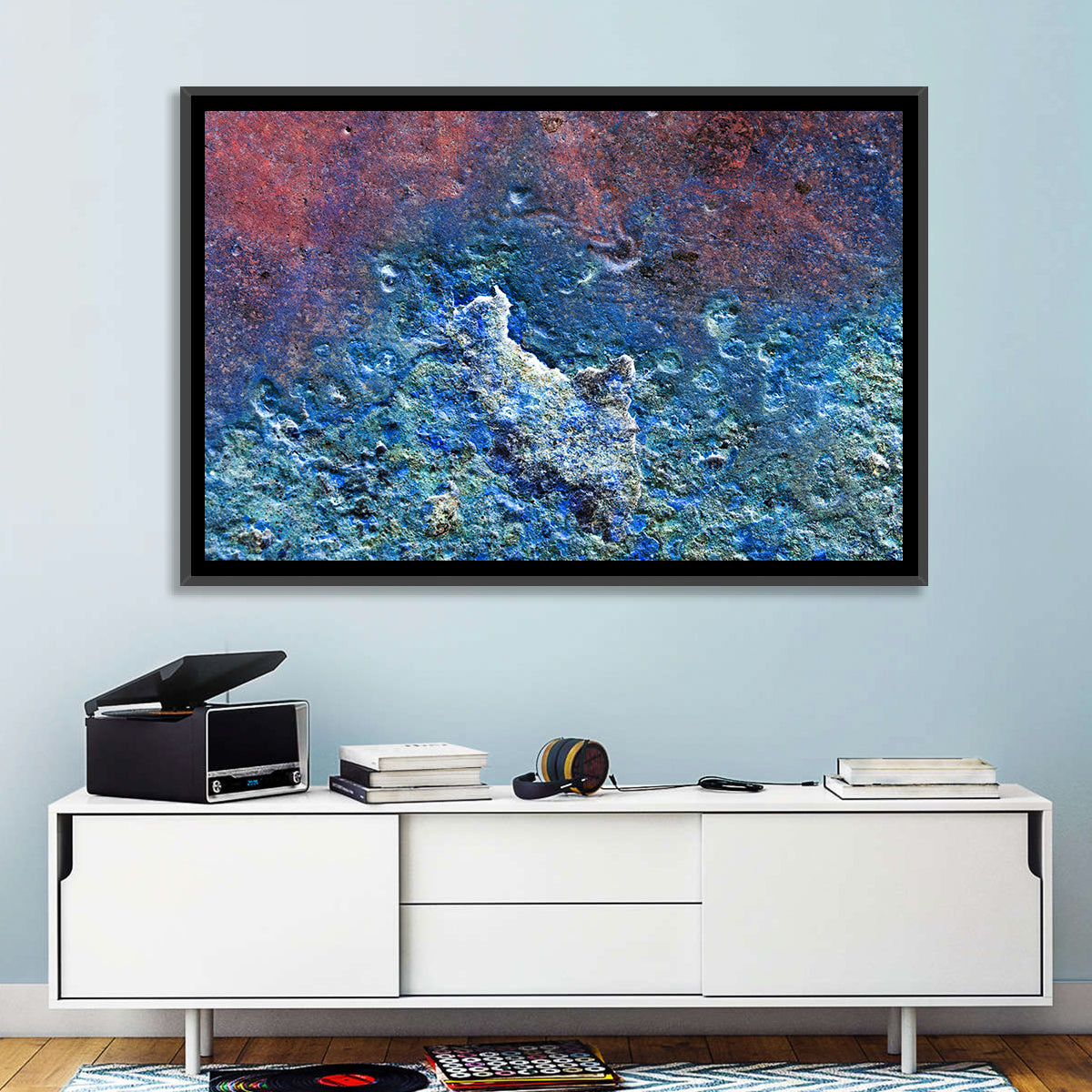 Weathered Metal Abstract Wall Art in a room, landscape
