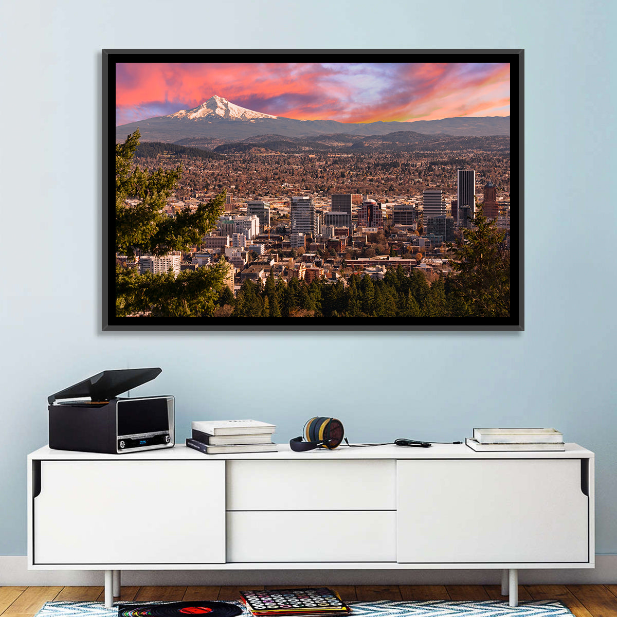 Portland Skyline at Sunset Wall Art