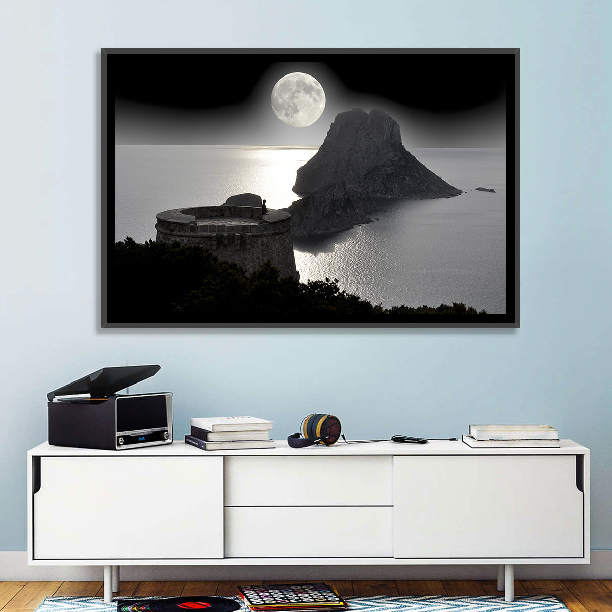Pirates Tower Moonlit Watchtower, Ibiza Wall Art in a room, landscape