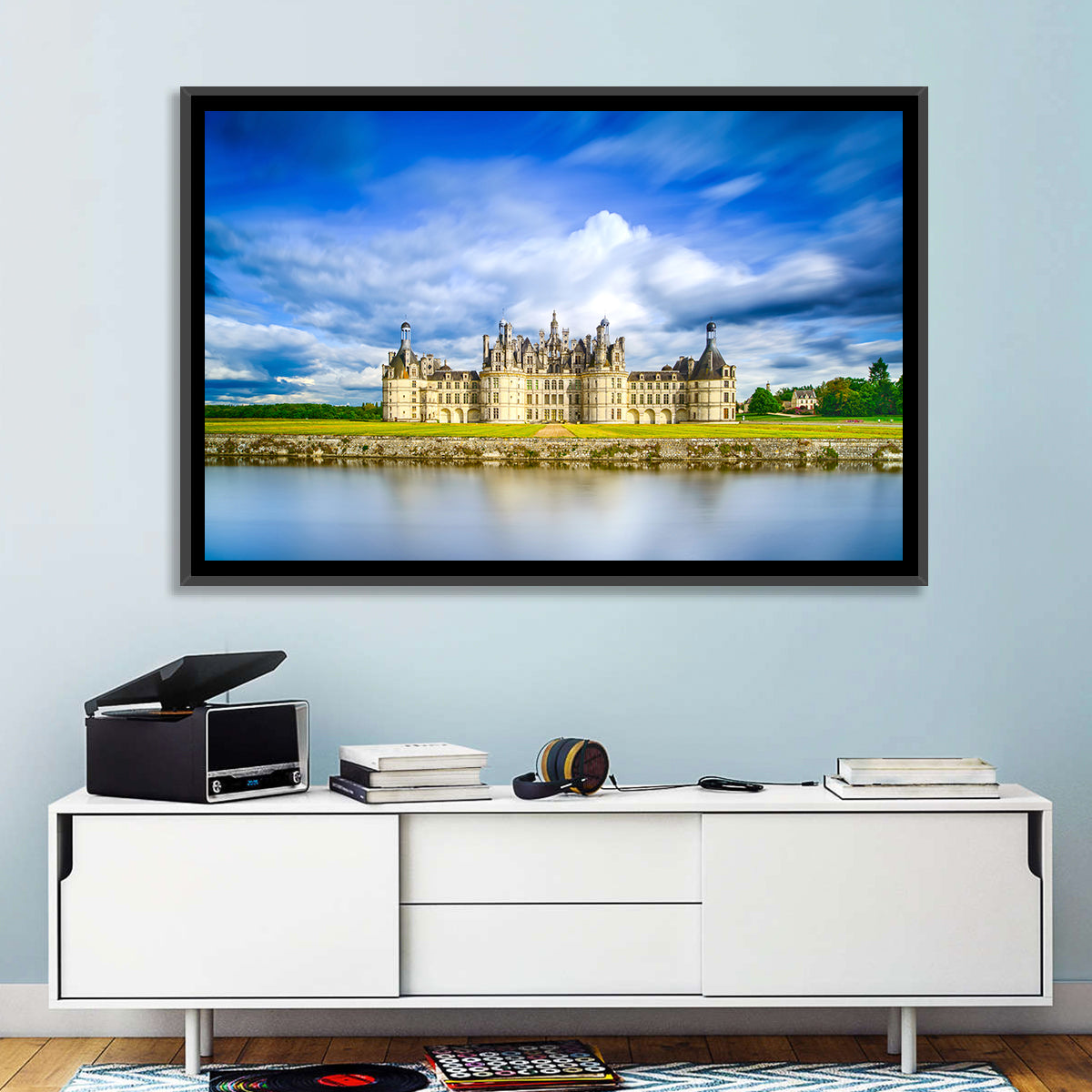 Château De Chambord Reflection Wall Art in a room, landscape