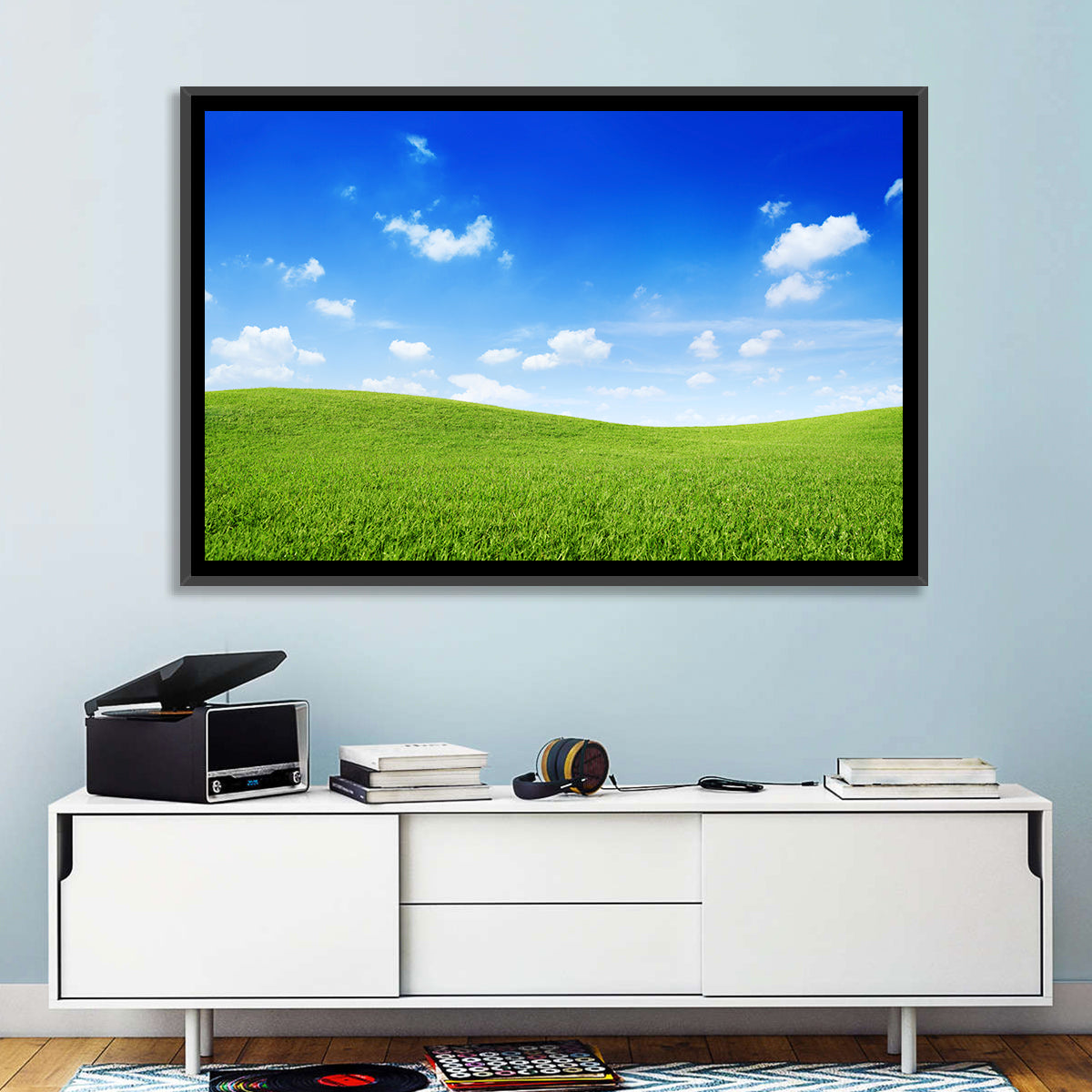 Rolling Green Meadow Under Blue Sky Wall Art