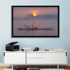 Misty Lake Sunrise with Fallen Tree Wall Art