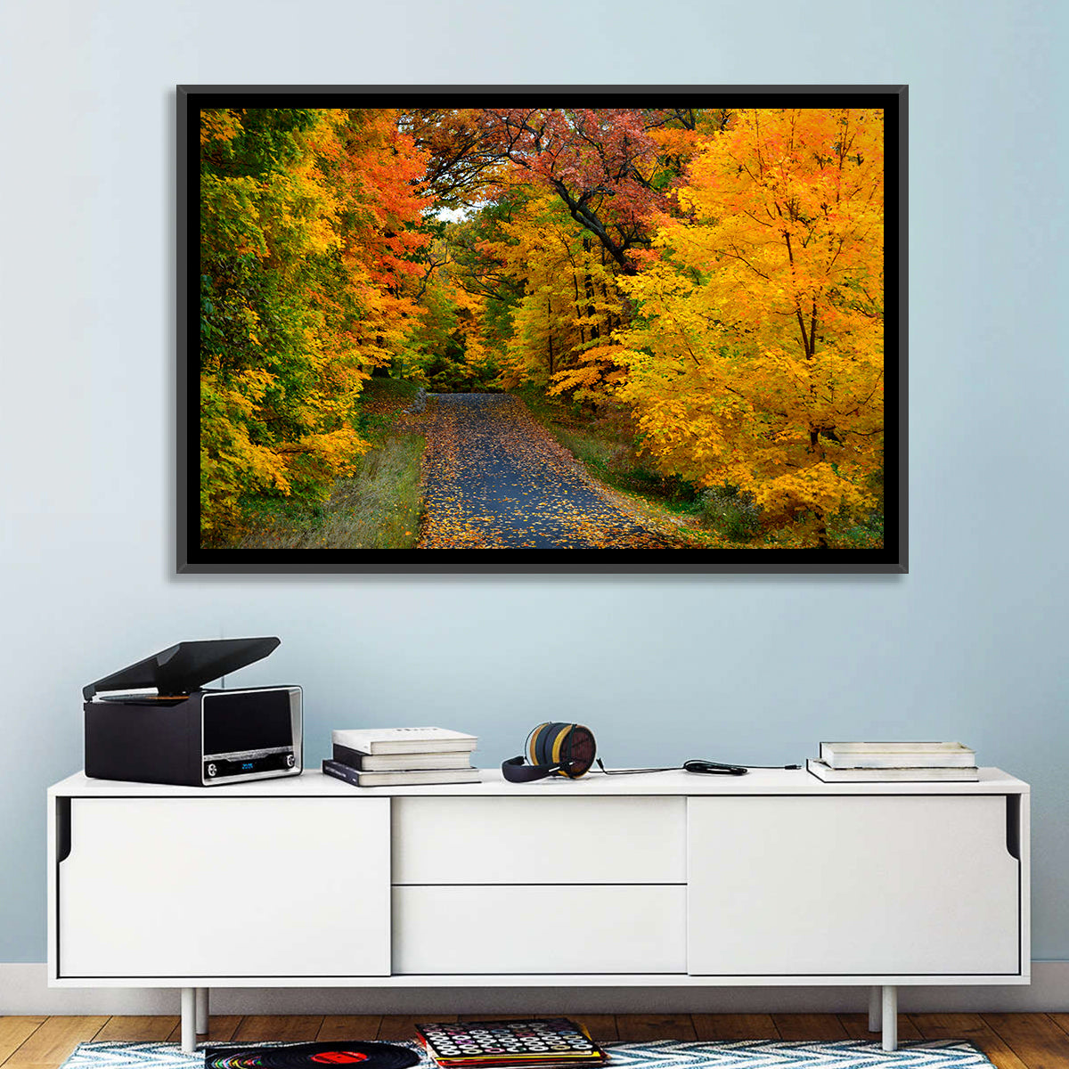 Autumn Road Through Wisconsin Park Wall Art in a room, landscape