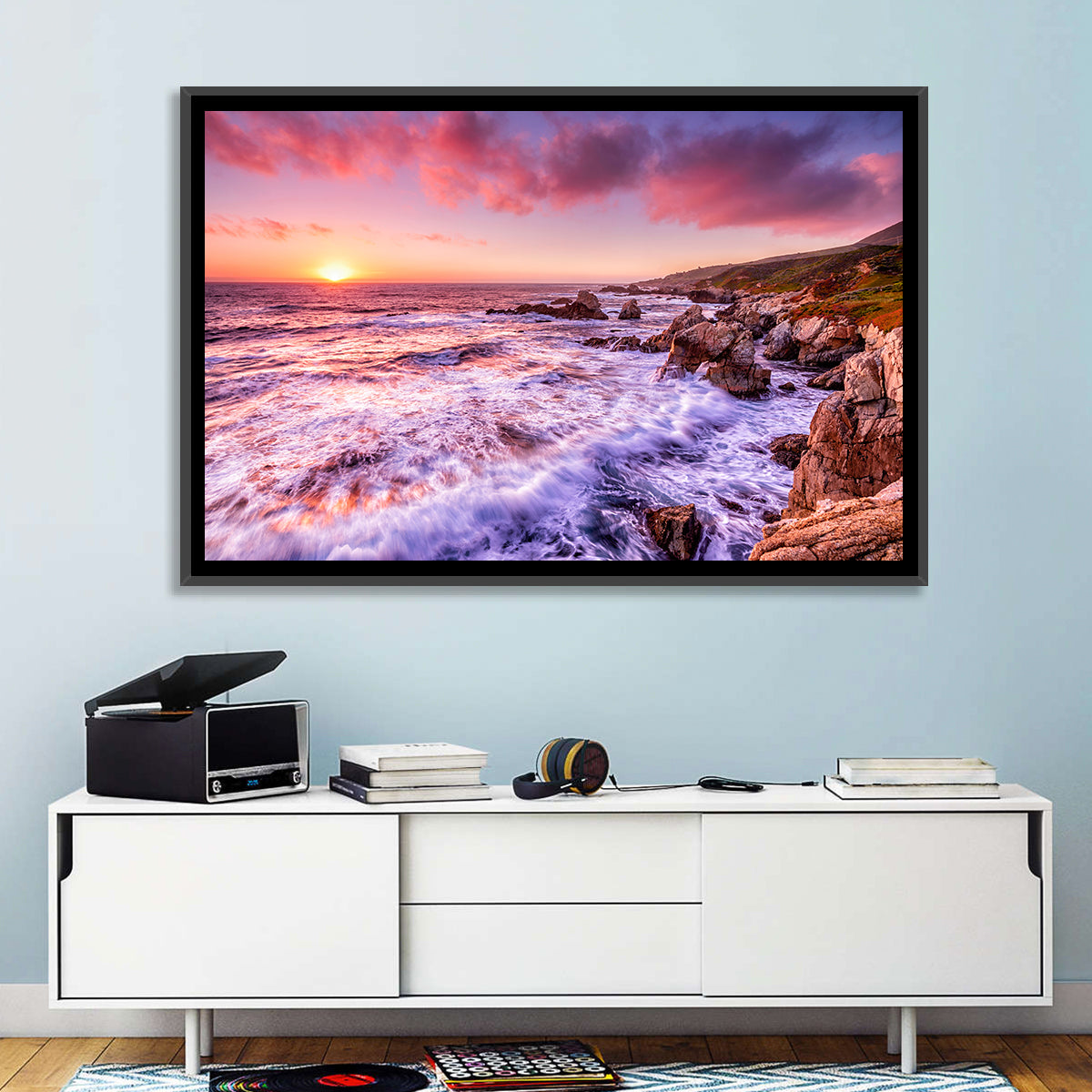 Dusk Over California Cliffs Wall Art in a room, landscape