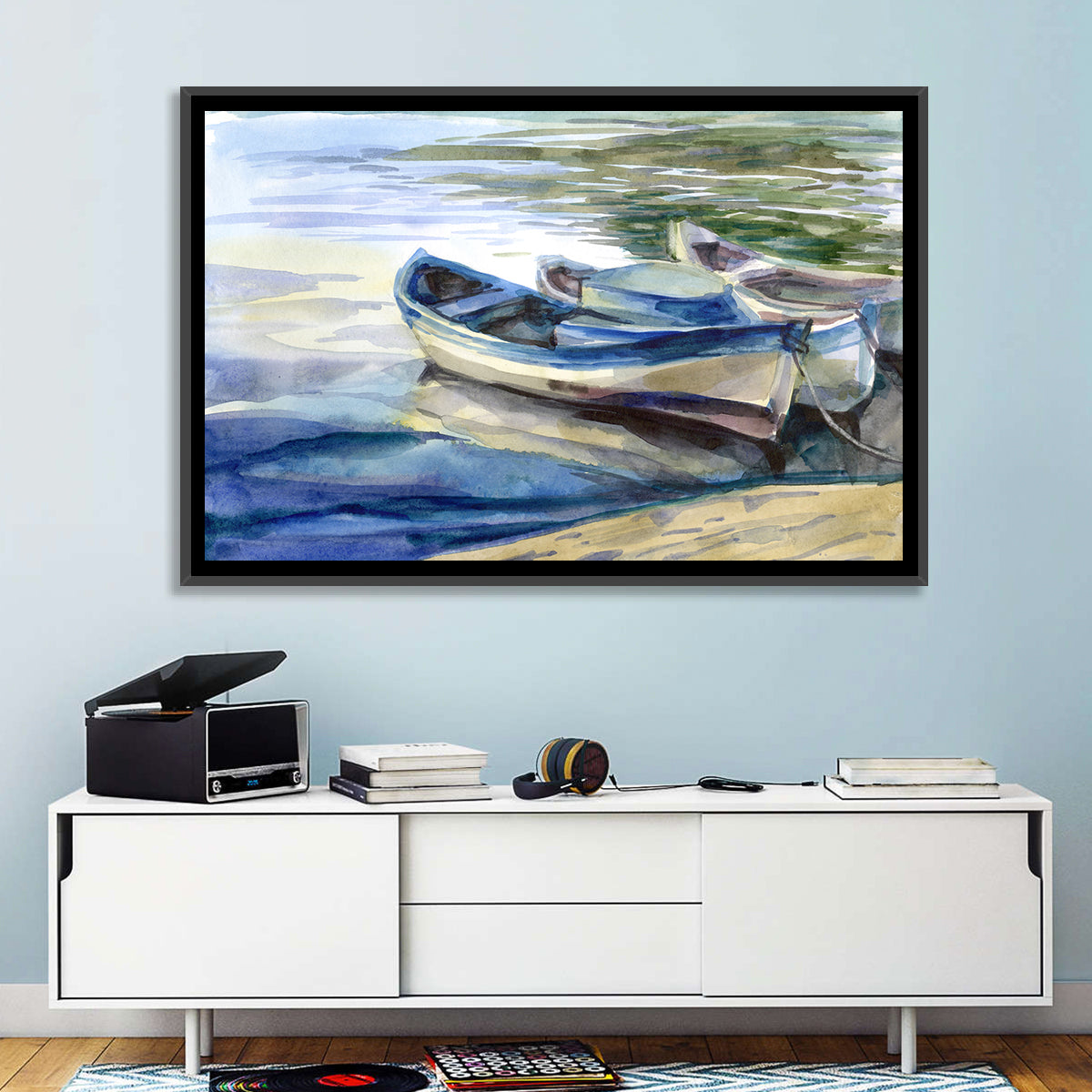 Watercolor Rowboats by the Shore Wall Art