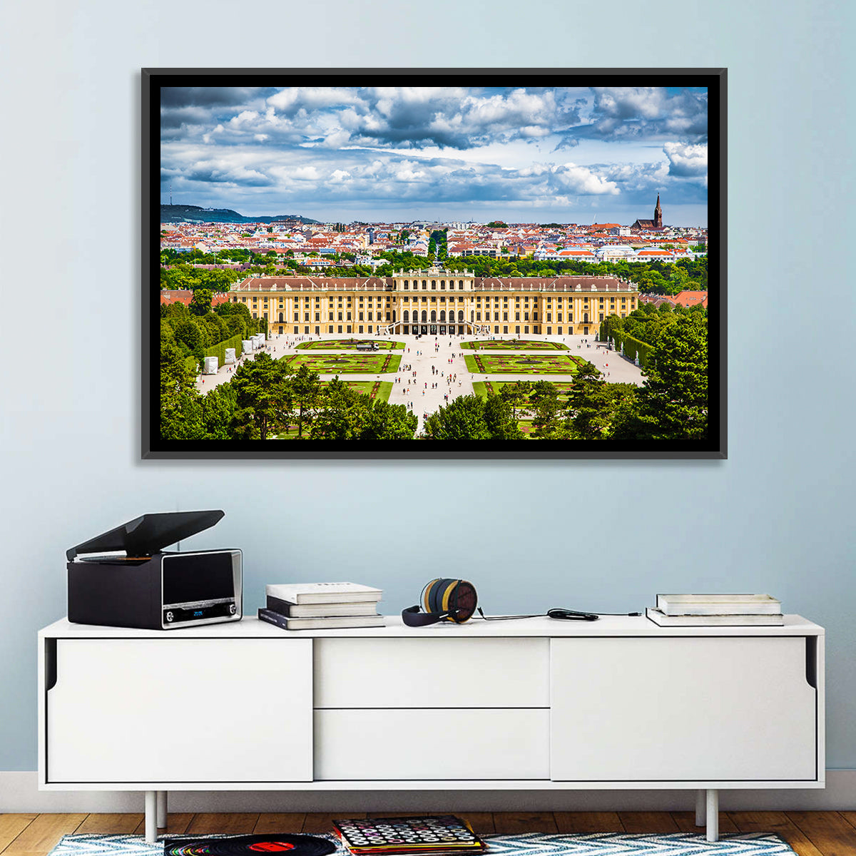 Schönbrunn Palace and Great Parterre Gardens Wall Art in a room, landscape