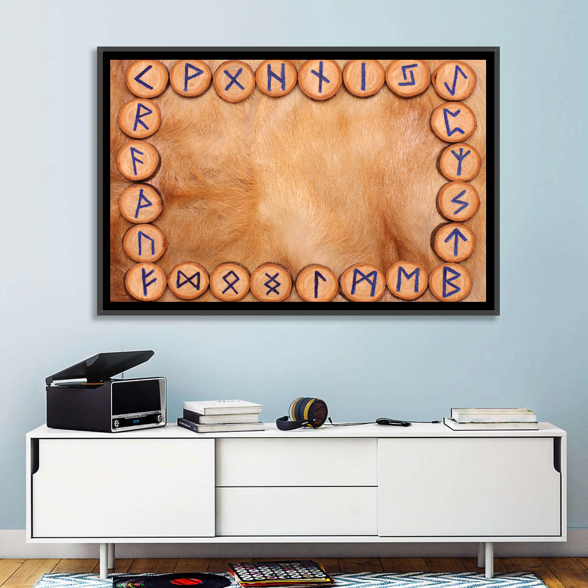 Elder Futhark Rune Frame Wall Art in a room, landscape