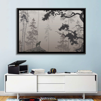 Howling Wolf in Misty Forest Wall Art