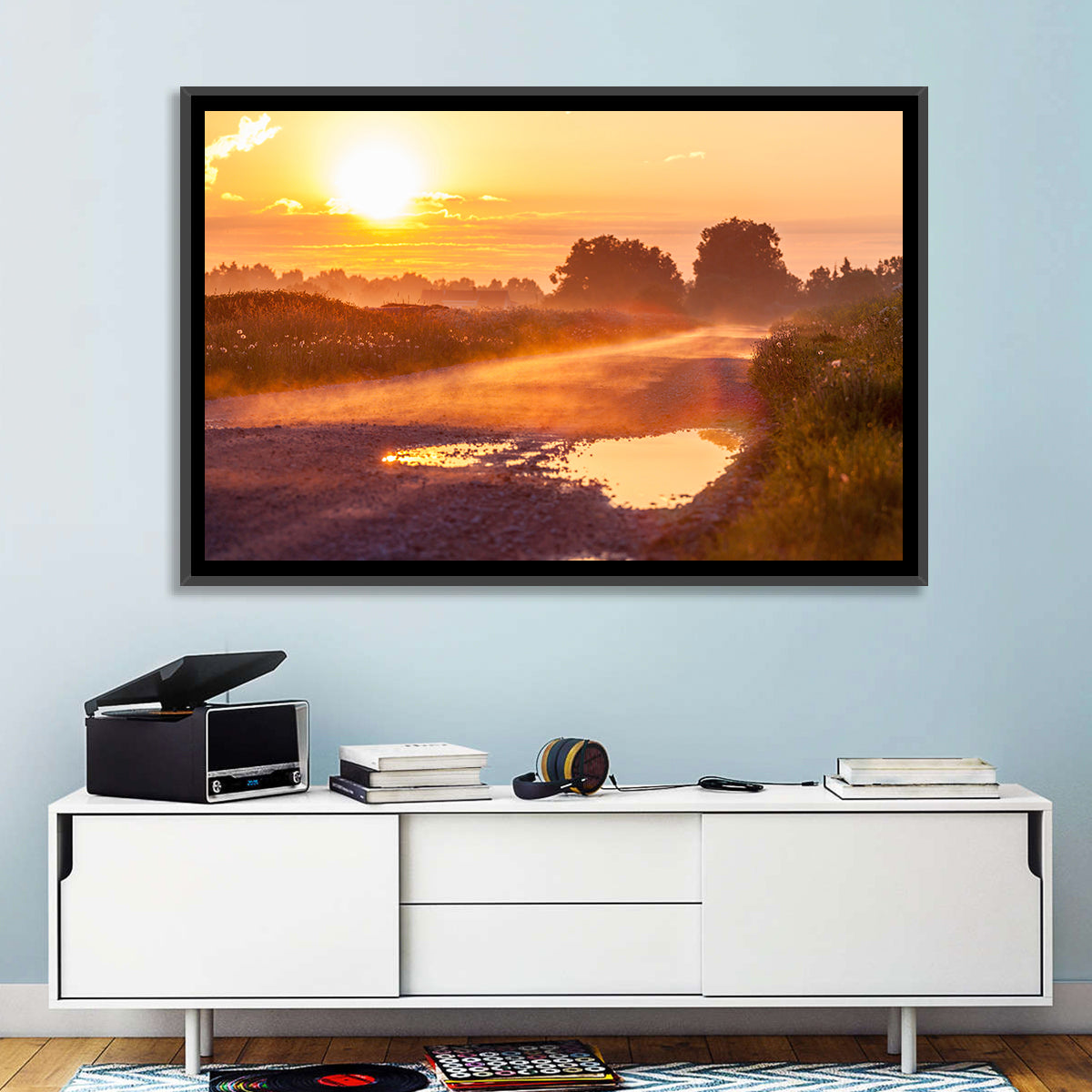 Dirt Road at Golden Hour Wall Art in a room, landscape