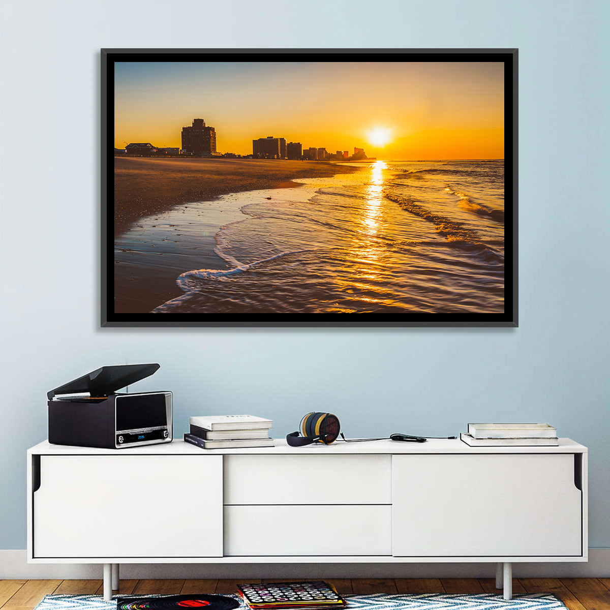 Ventnor Beach Sunrise Reflection Wall Art in a room, landscape