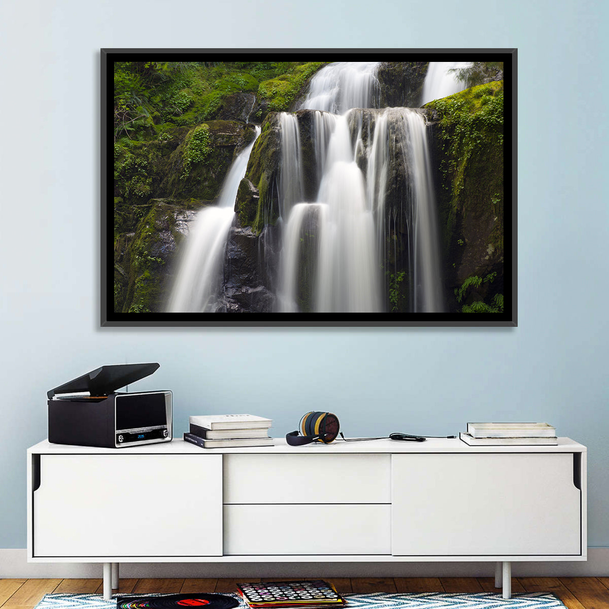 Mossy Kentucky Waterfall Wall Art in a room, landscape