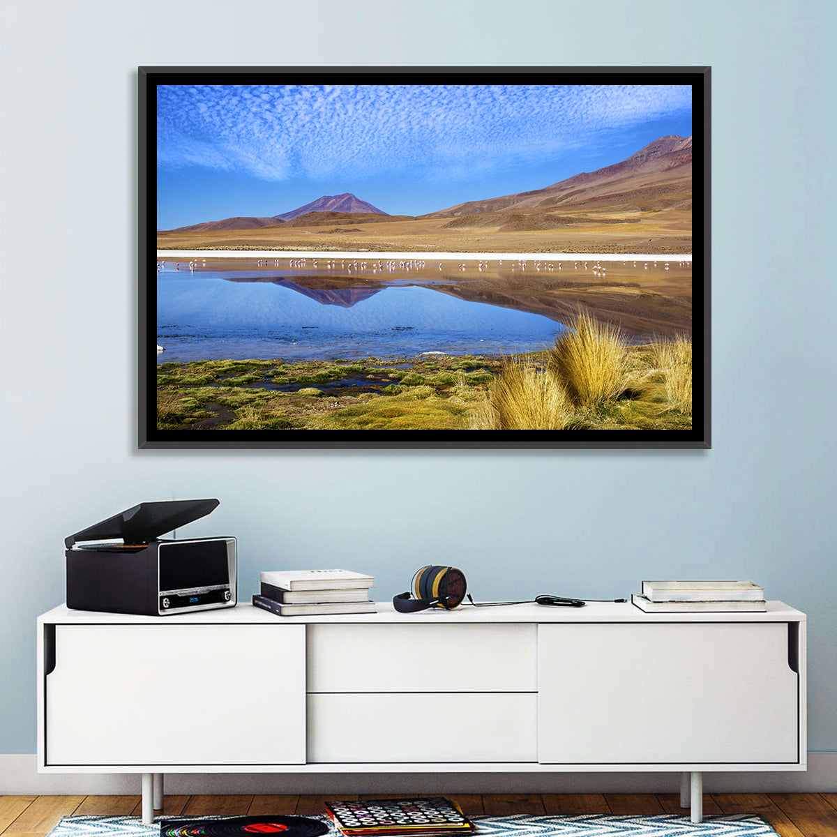 Red Lagoon Flamingo Reflection Wall Art