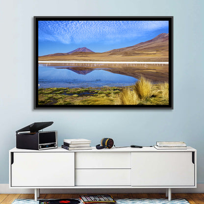 Red Lagoon Flamingo Reflection Wall Art
