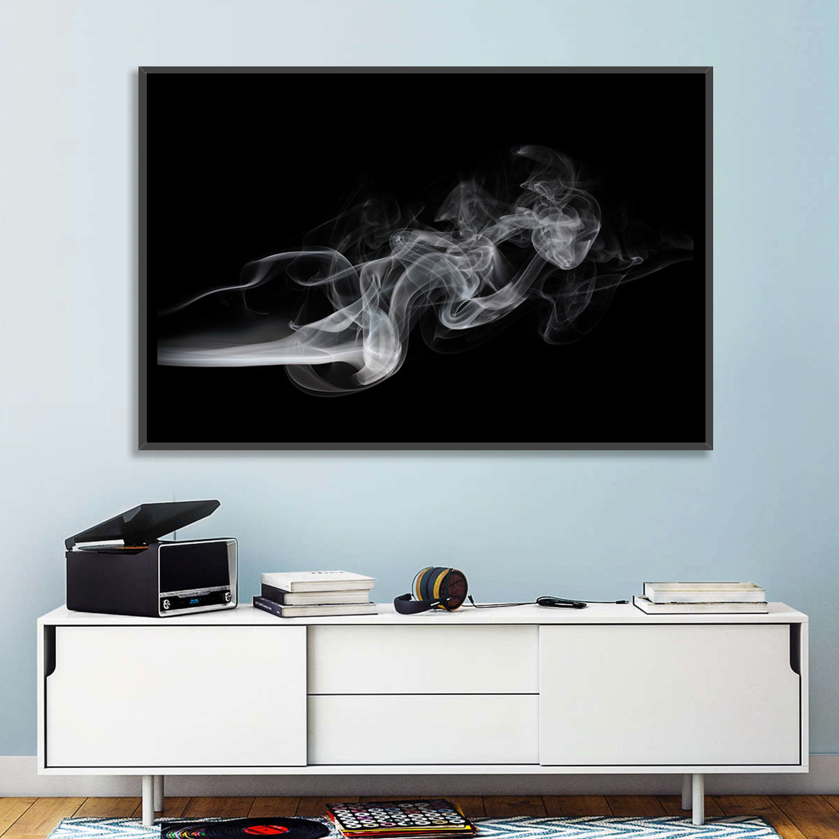 Swirling Smoke on Black Wall Art in a room, landscape