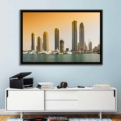 Dubai Marina Sunset Skyline with Yachts Wall Art