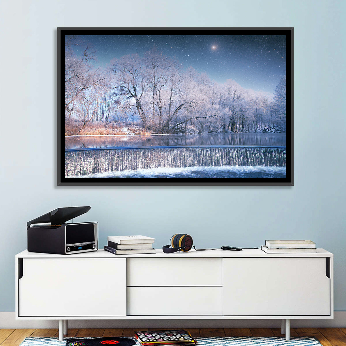 Starlit Winter Waterfall Wall Art