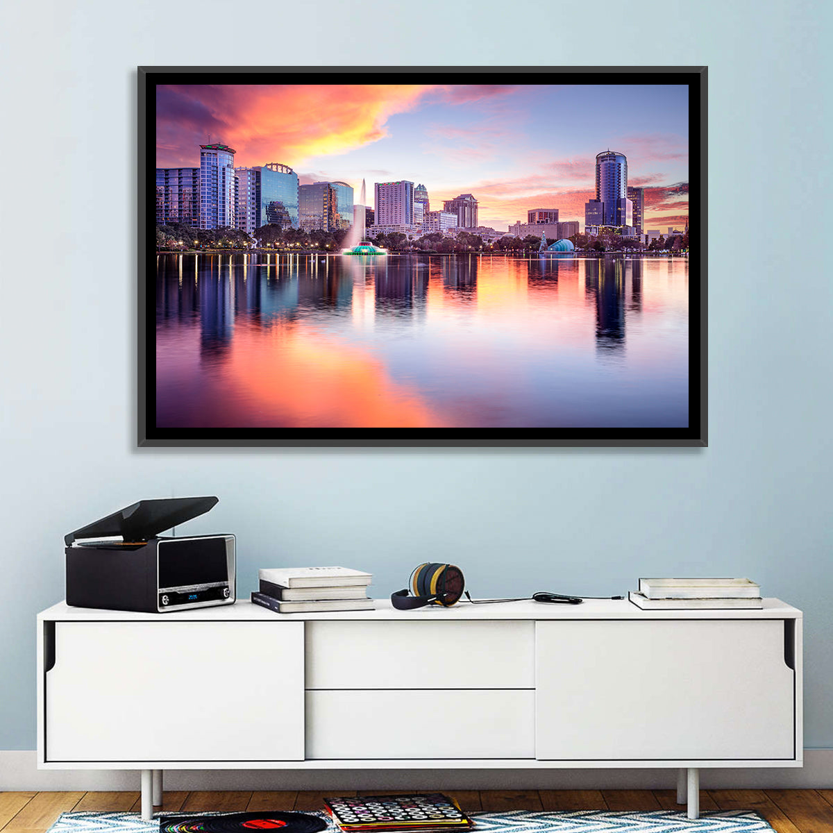 Lake Eola Sunset Orlando Wall Art in a room, landscape
