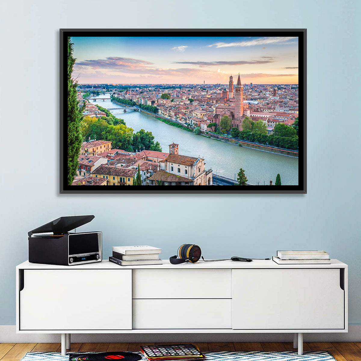 Verona Riverbend at Golden Hour Wall Art in a room, landscape