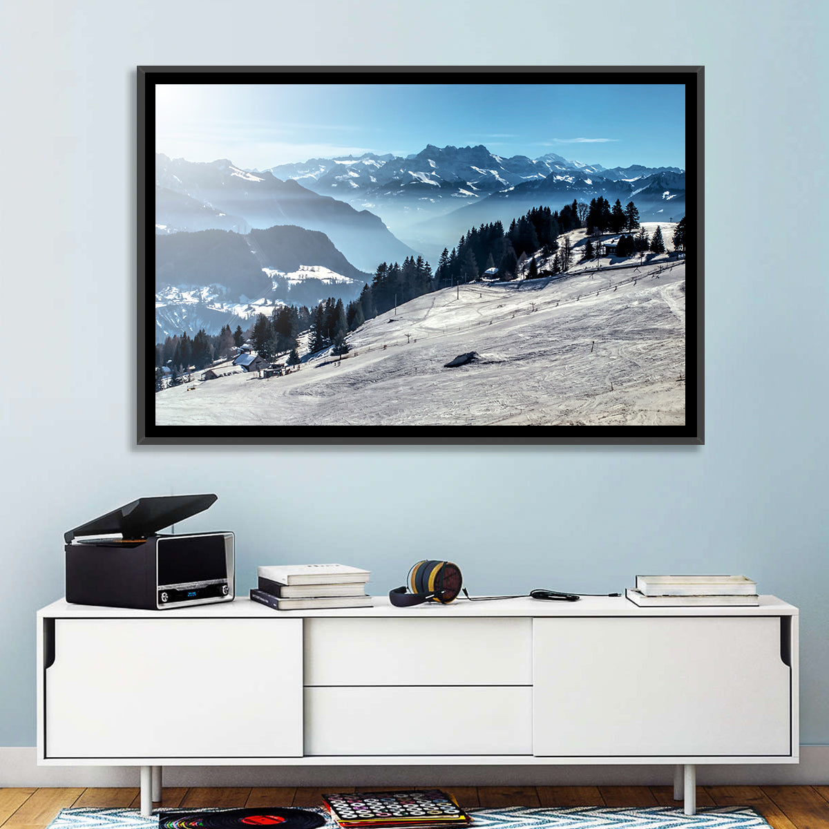 Sunlit Alpine Ski Slope Wall Art