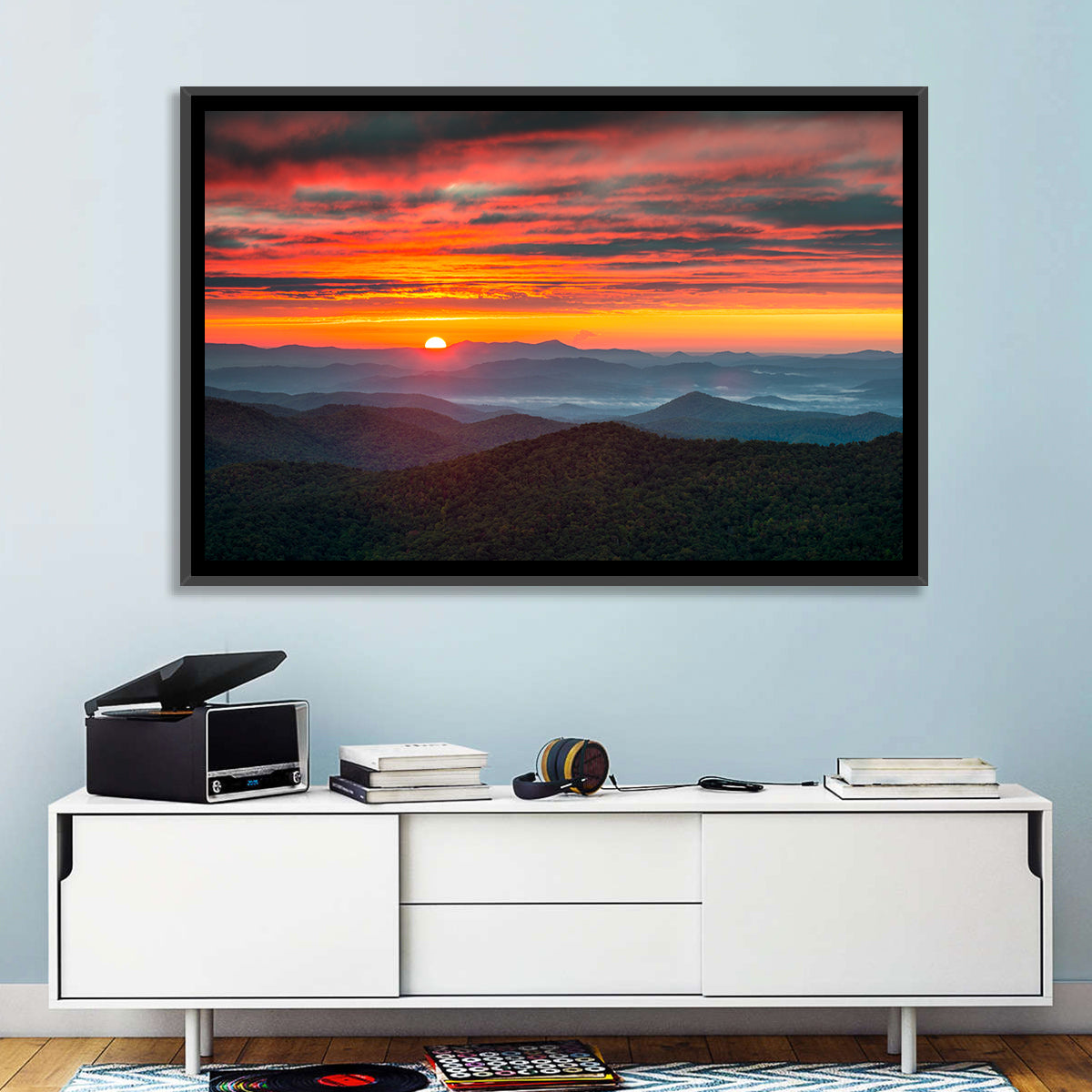 Blue Ridge Sunrise Over Misty Ridges Wall Art