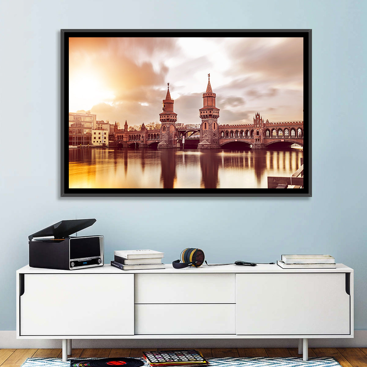 Oberbaumbruecke Sunset Reflection Berlin Wall Art in a room, landscape