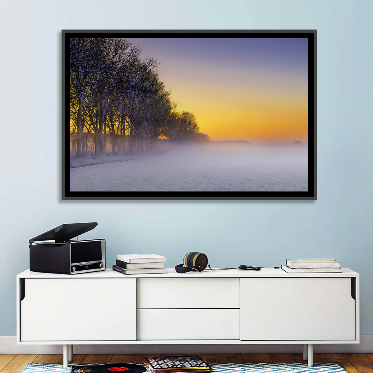 Winter Fog at Sunset Wall Art in a room, landscape