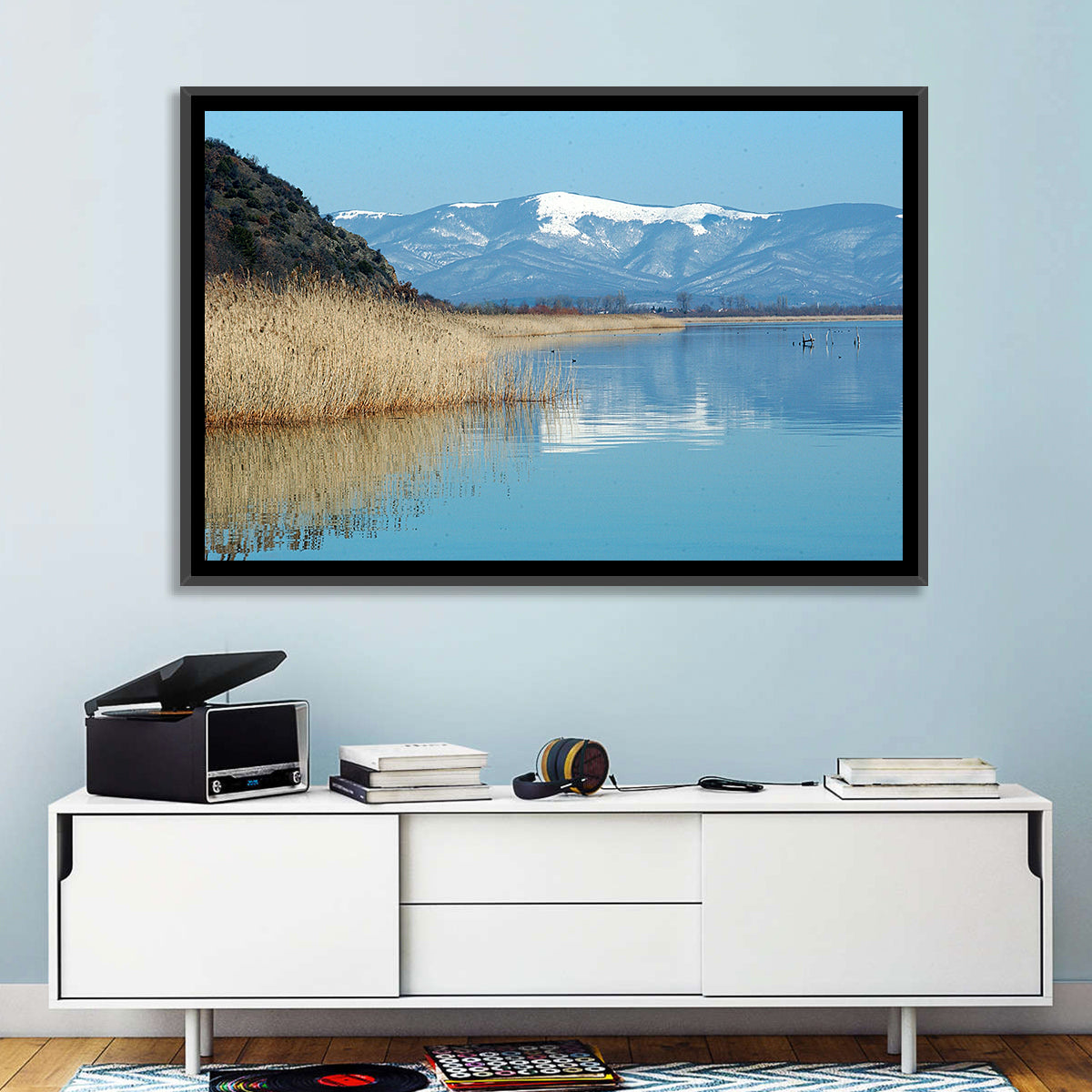 Prespa Lake Reflections Wall Art in a room, landscape