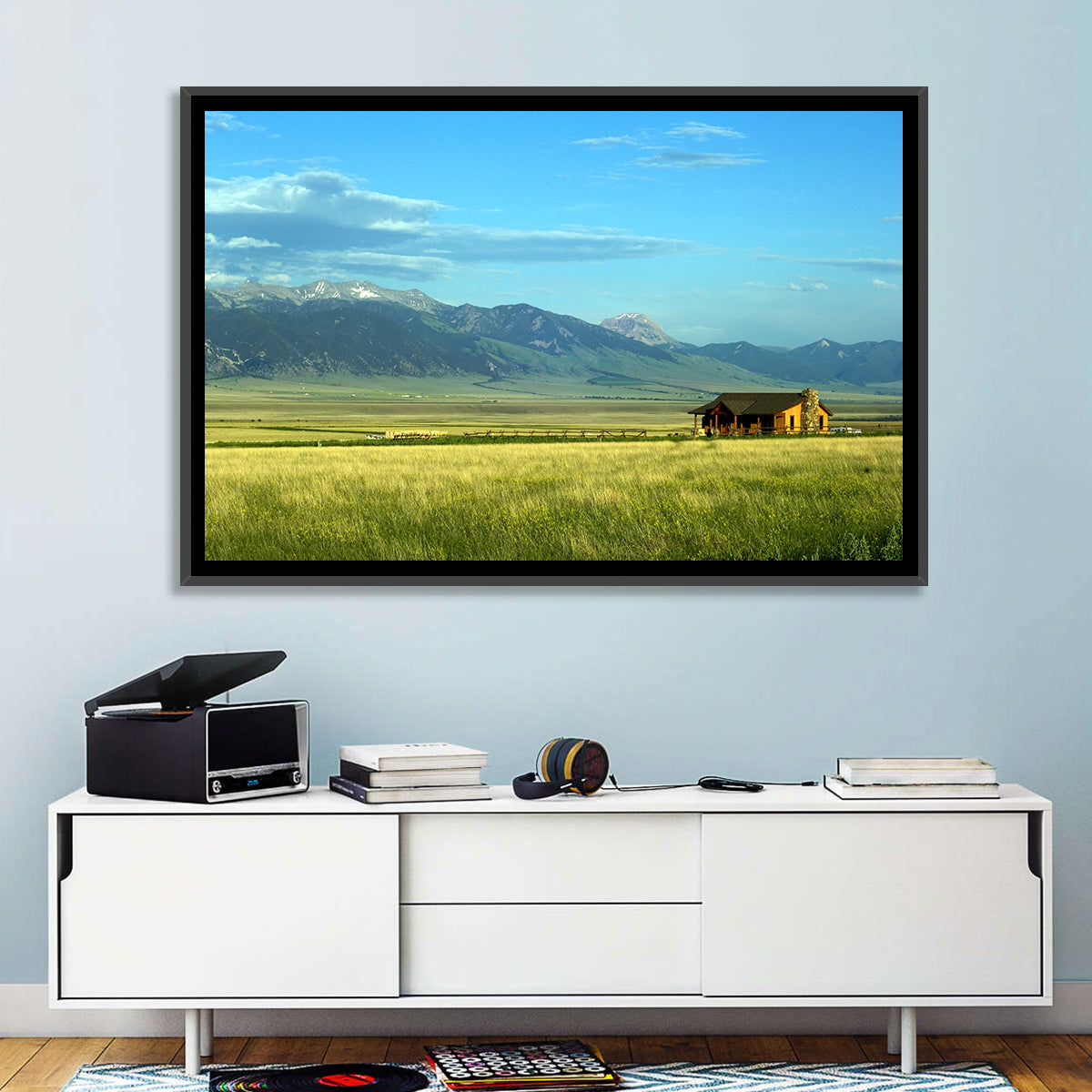 Montana Mountain Ranch Wall Art in a room, landscape